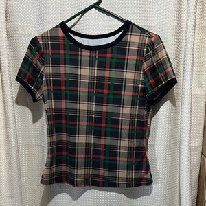SHEIN Multicolor Plaid Short Sleeve Tee
